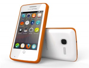 Alcatel One Touch Fire con Firefox OS en México con Telcel color blanco con naranja pantalla y cámara