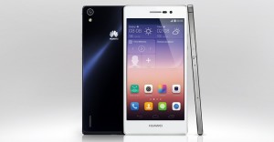 Huawei Ascend P7 color blanco con negro pantalla y cámara