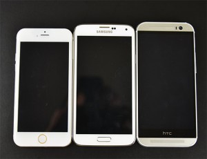 iPhone 6 dummy comparado con HTC One M8 y Samsung Galaxy S5