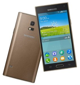 Samsung Z con Tizen OS pantalla y parte trasera color Oro dinámico