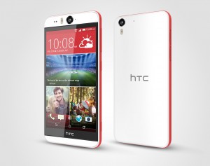 HTC Desire Eye color blanco y rojo frente y posterior de lado