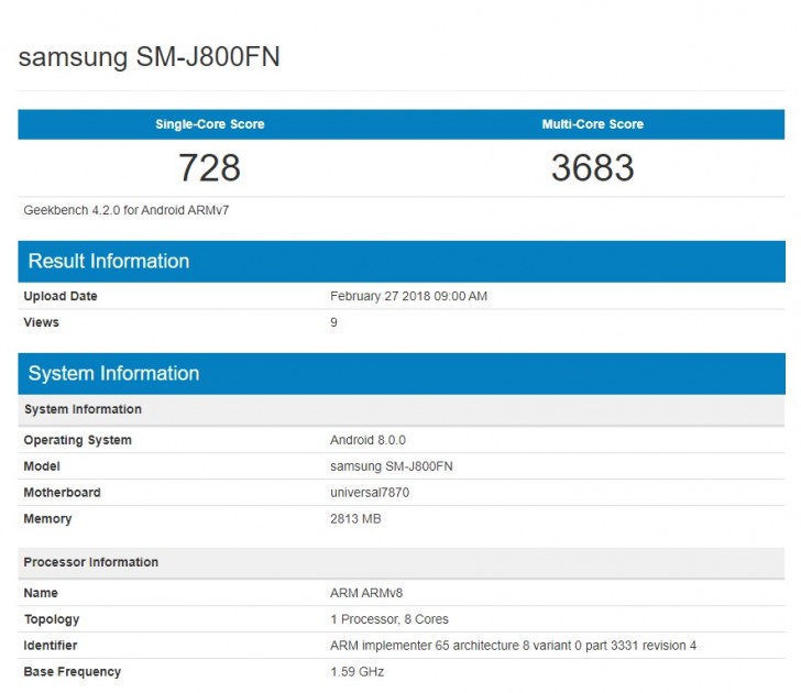 Galaxy J8 Geekbench