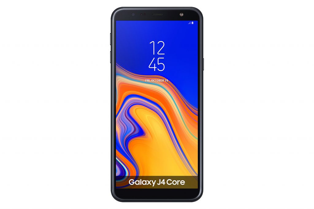 Samsung Galaxy Core J4 en México color negro pantalla de frente